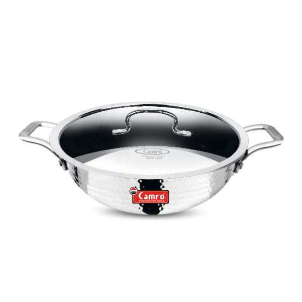 Camro Triply Stainless Steel Hammered Kadai - Induction Friendly, Premium Quality (6 Years Warranty)