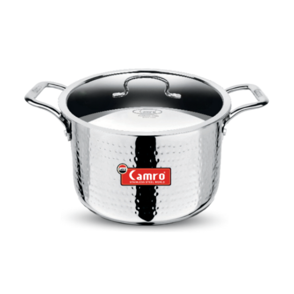 Camro Triply Stainless Steel Hammered Stewpot - Induction Friendly, Premium Quality (6 Years Warranty)