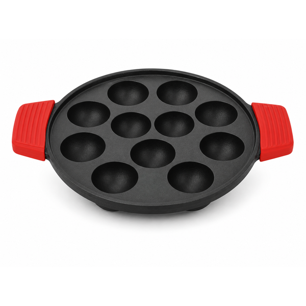 Camro Cast Iron Pre-Seasoned Paniyaram Pan/ Appe Pan with Silicon Grip - 12 PIT | Premium Quality, Naturally Nonstick, 100% Pure, Toxin-free