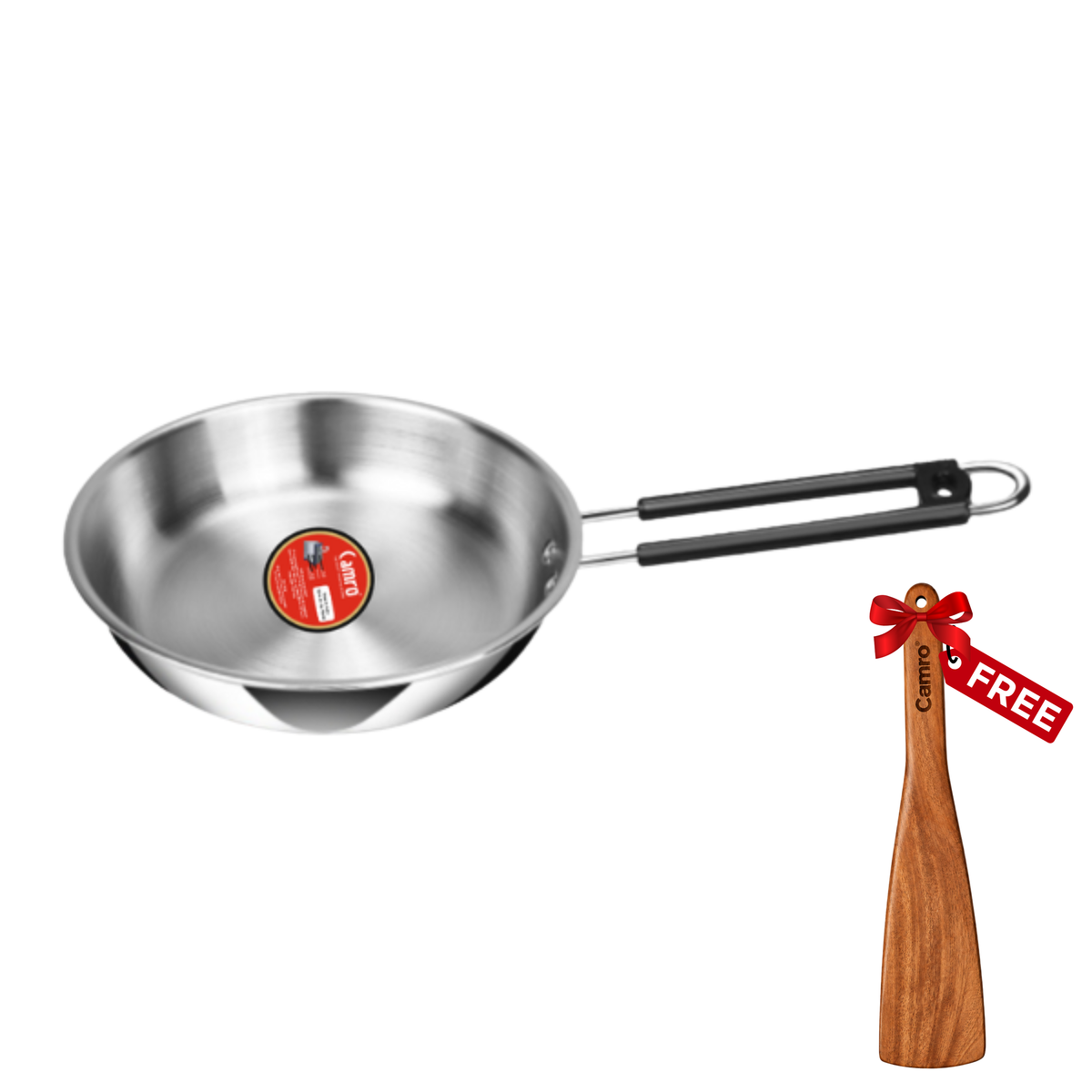 Camro Triply Stainless Steel Mini Frypan - Induction Friendly, Premium Quality (6 Years Warranty) | Free Wooden Spatula Worth ₹299/-