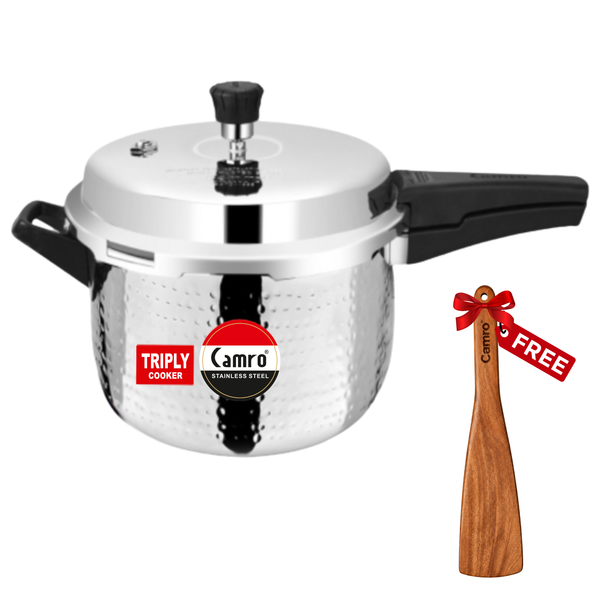 Camro Triply Hammered Outer Lid Pressure Cooker - ISI Certified | Induction Friendly | Premium Quality (5 Years Warranty)