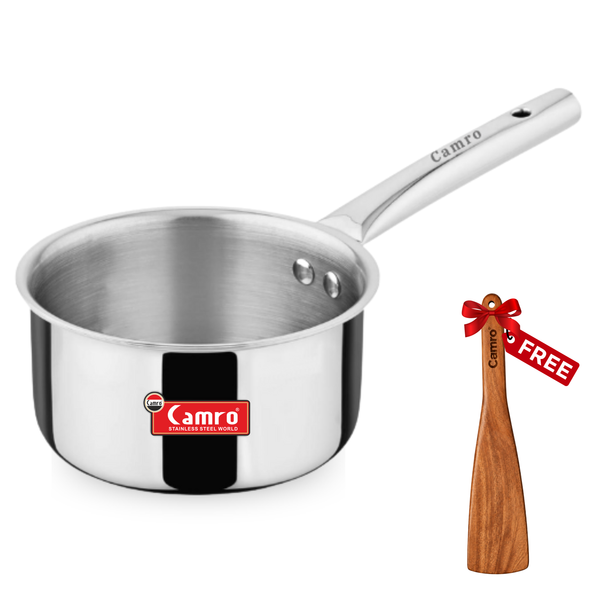 Camro Triply Stainless Steel Saucepan Pro - Induction Friendly, Premium Quality (6 Years Warranty) | Free Wooden Spatula Worth ₹299/-