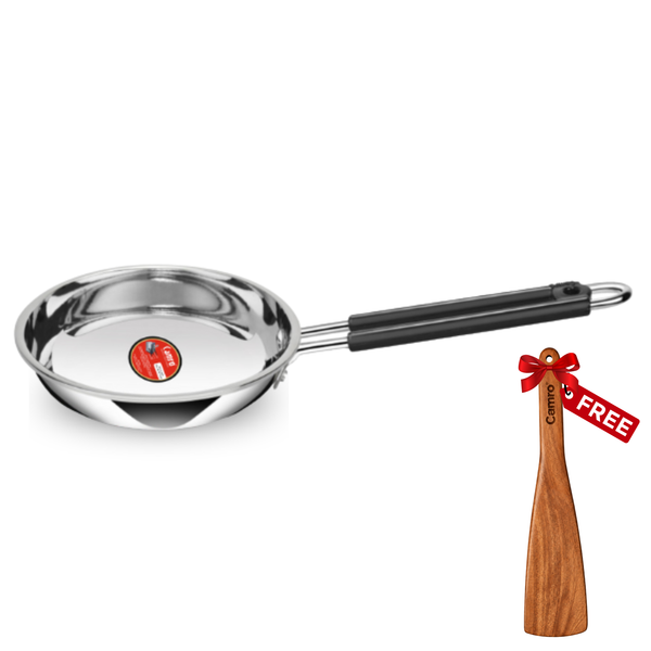 Camro Triply Stainless Steel Frypan - Induction Friendly, Premium Quality (6 Years Warranty) | Free Wooden Spatula Worth ₹299/-