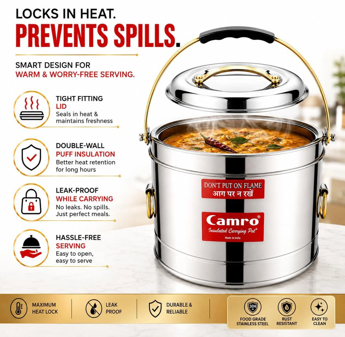 Camro Stainless Steel Insulated HotPot | Premium Quality | Food Grade Steel