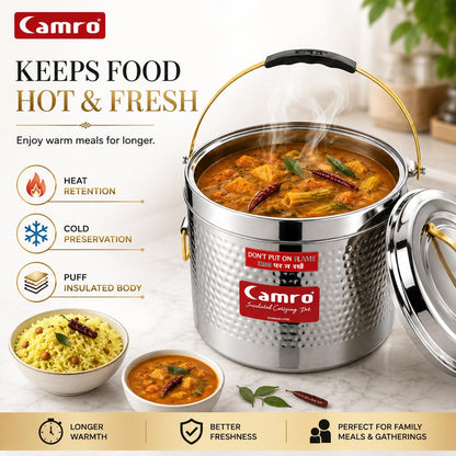 Camro Stainless Steel Insulated Hammered HotPot | Premium Quality | Food Grade Steel