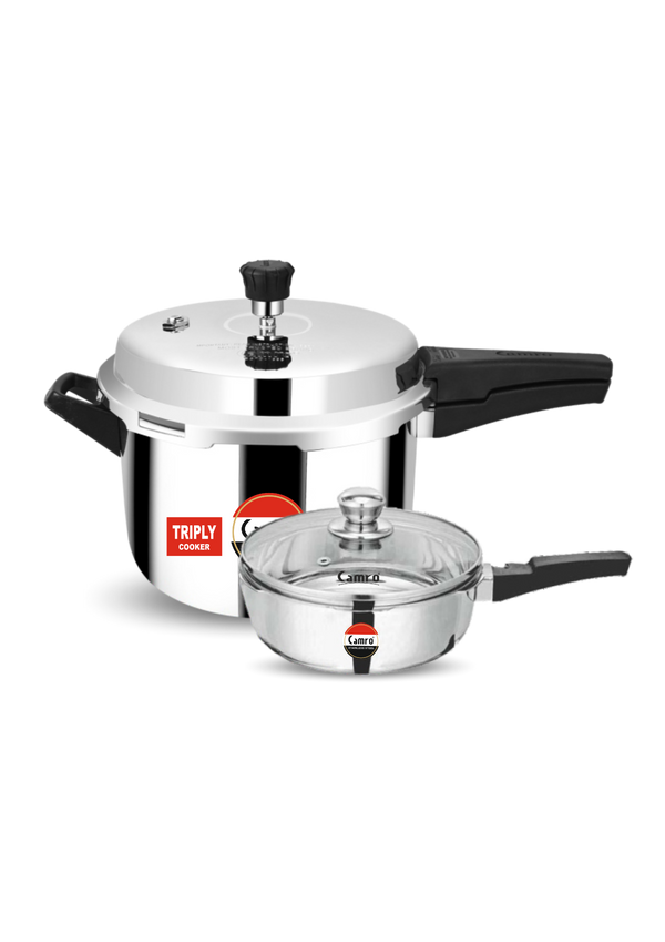 Triply Stainless Steel Outer Lid Pressure Cooker 2 Pc Combo | ISI Certified | 5 Years Warranty