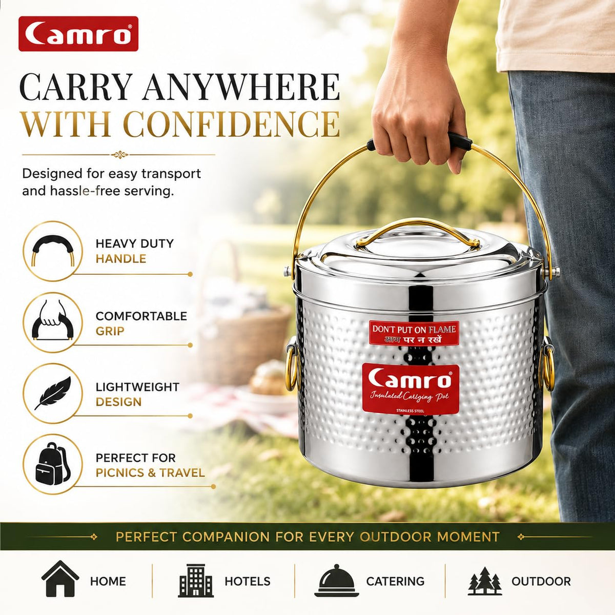Camro Stainless Steel Insulated Hammered HotPot | Premium Quality | Food Grade Steel