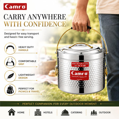 Camro Stainless Steel Insulated Hammered HotPot | Premium Quality | Food Grade Steel