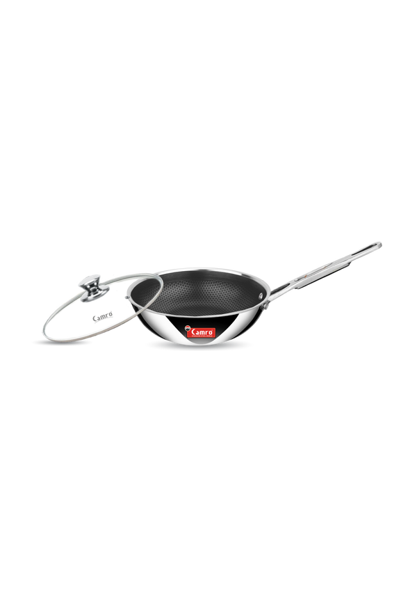 Triply Honey Comb Deep Frypan with Glass Lid