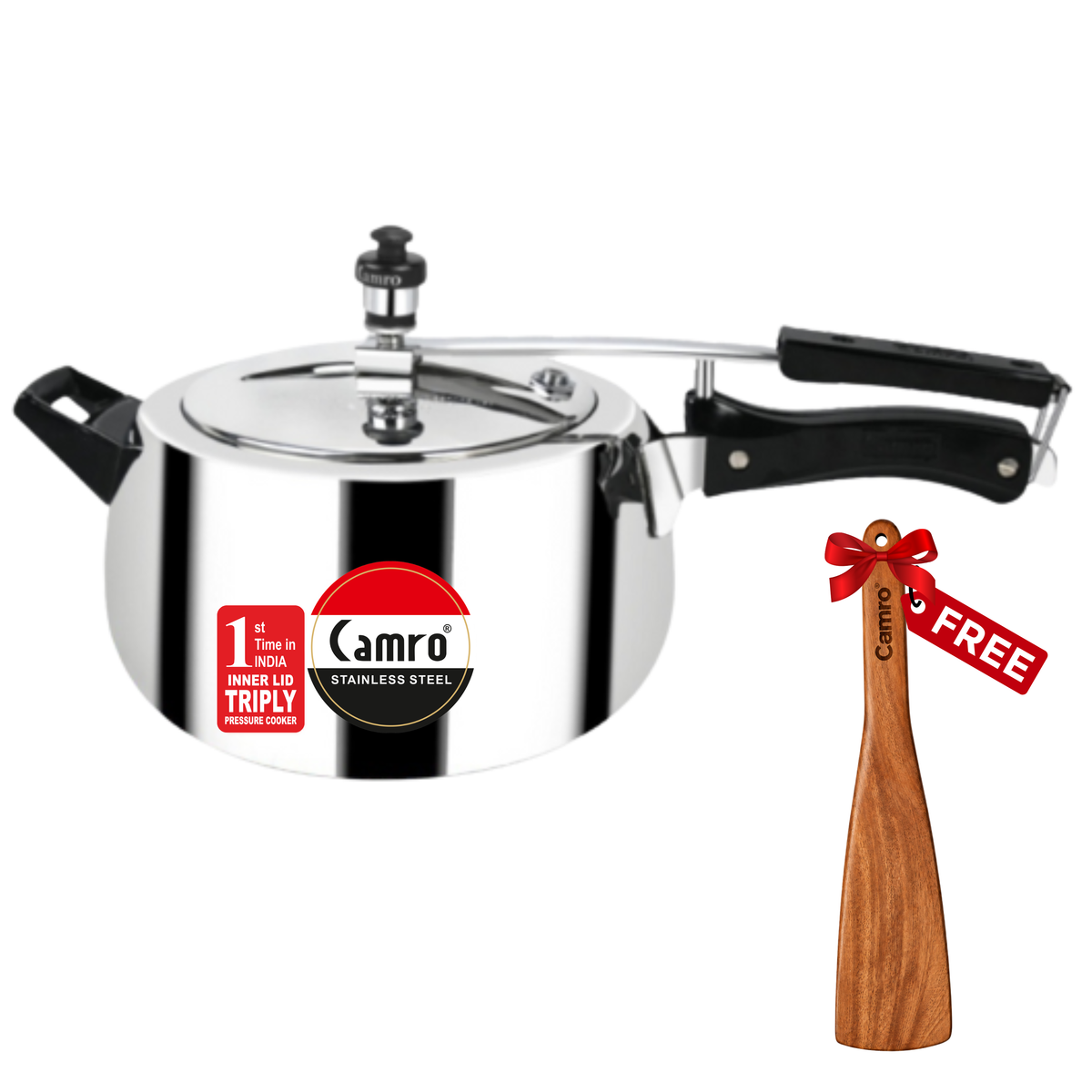Camro Triply Inner Lid Handi Pressure Cooker - ISI Certified | Induction Friendly | Premium Quality (5 Years Warranty)