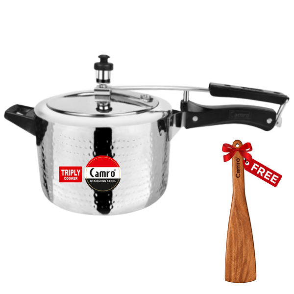Camro Triply Hammered Inner Lid Pressure Cooker - ISI Certified | Induction Friendly | Premium Quality (5 Years Warranty)