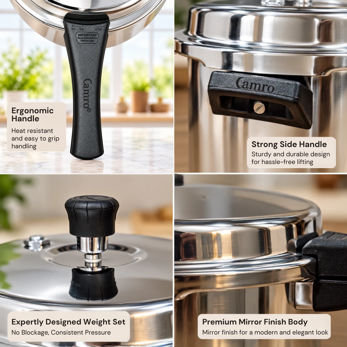 Camro Triply Outer Lid Pressure Cooker - ISI Certified | Induction Friendly | Premium Quality (5 Years Warranty)