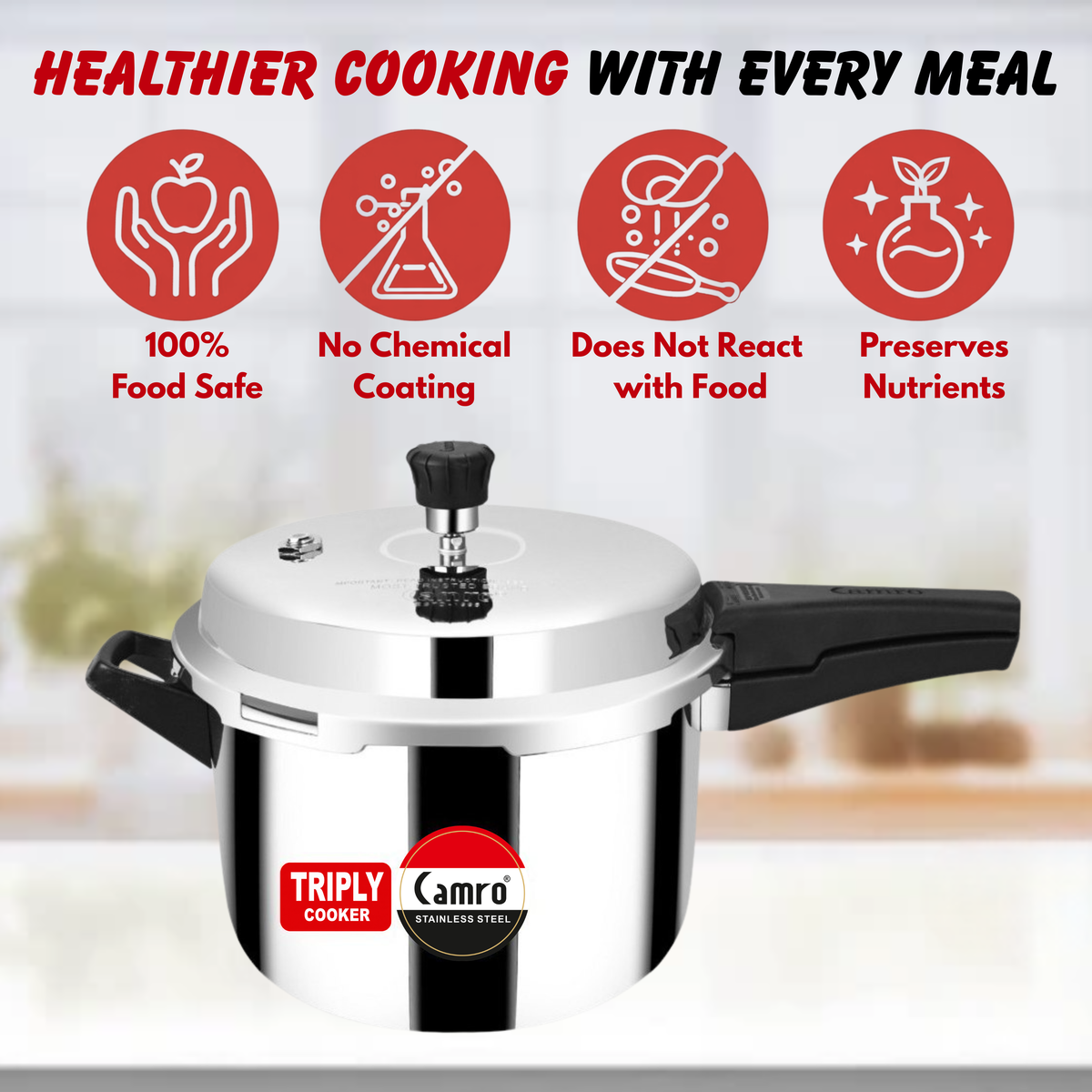 Camro Triply Outer Lid Pressure Cooker - ISI Certified | Induction Friendly | Premium Quality (5 Years Warranty)