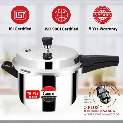 Camro Triply Outer Lid Pressure Cooker - ISI Certified | Induction Friendly | Premium Quality (5 Years Warranty)