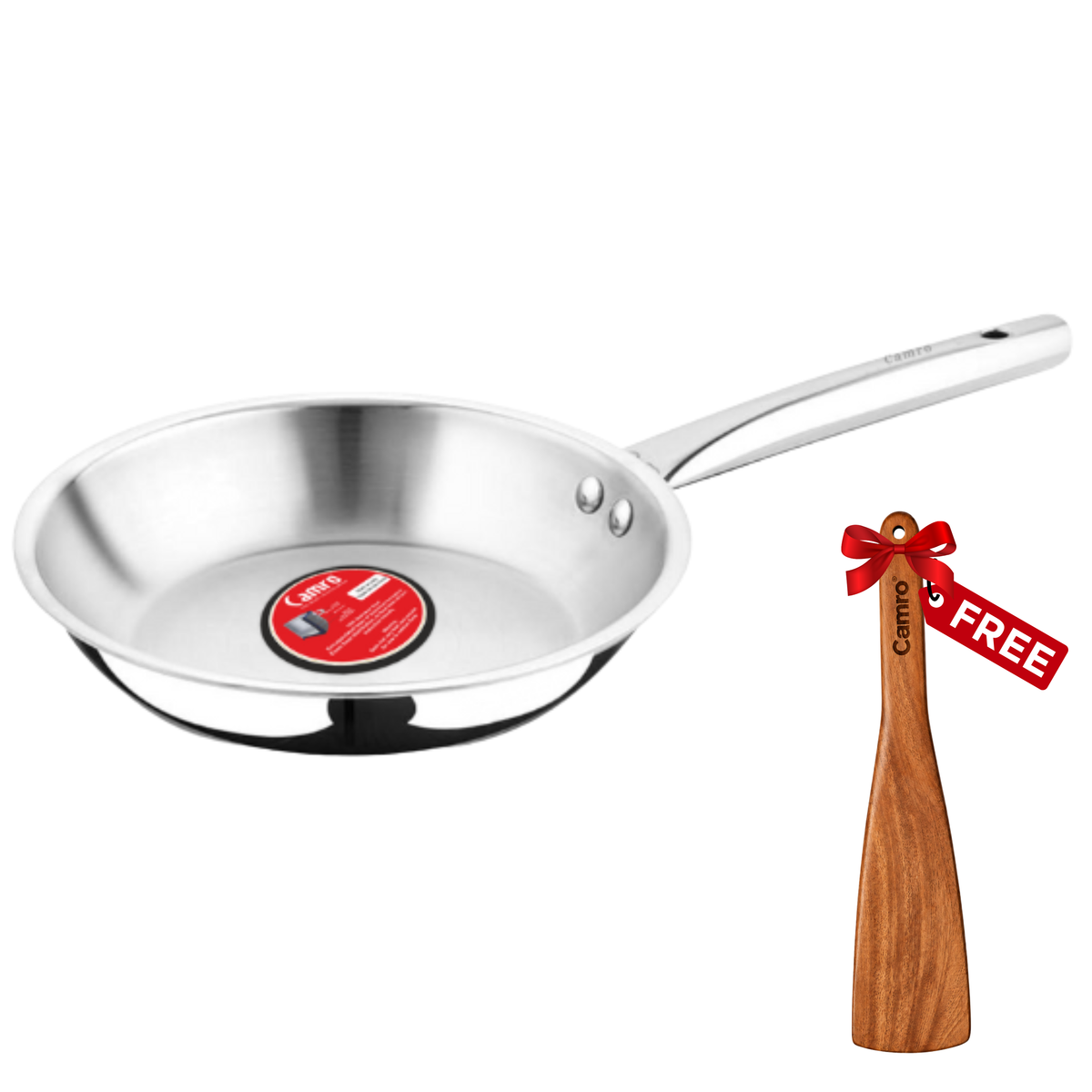 Camro Triply Stainless Steel Professional Frypan - Induction Friendly, Premium Quality (6 Years Warranty) | Free Wooden Spatula Worth ₹299/-