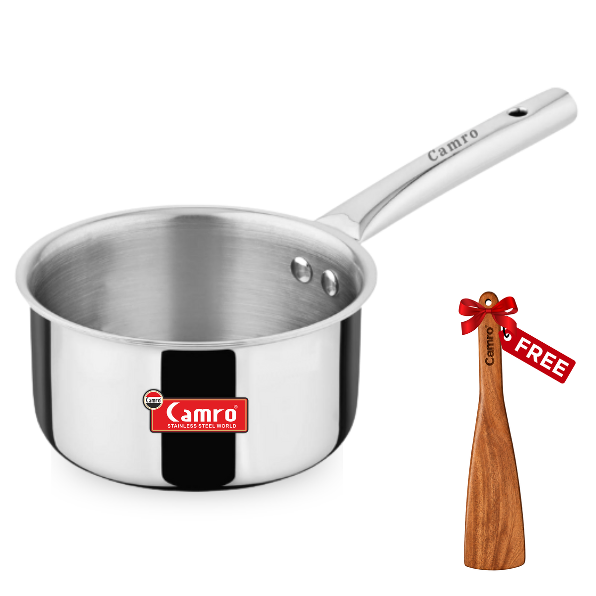 Camro Triply Stainless Steel Saucepan Pro - Induction Friendly, Premium Quality (6 Years Warranty) | Free Wooden Spatula Worth ₹299/-