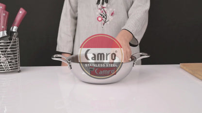 Camro Triply Stainless Steel Kadai - Induction Friendly, Premium Quality (6 Years Warranty) | Free Wooden Spatula Worth ₹299/-